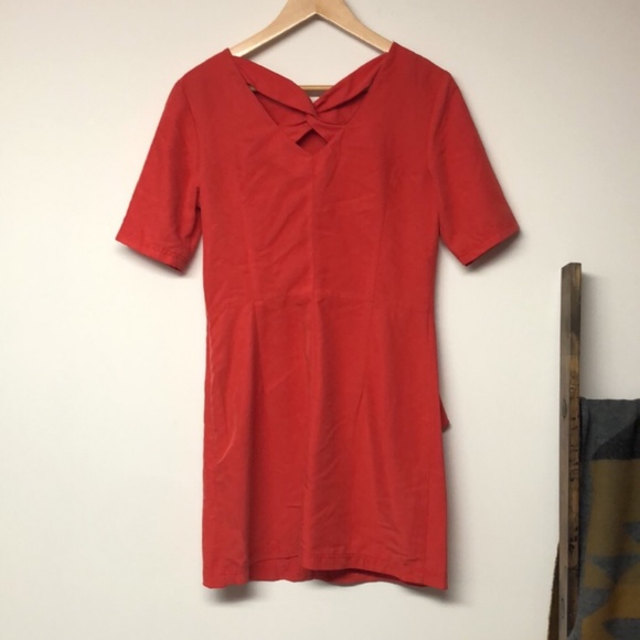 Esprit Modal Red Wrap Crossed Back MIDI Dress - Picture 8 of 8